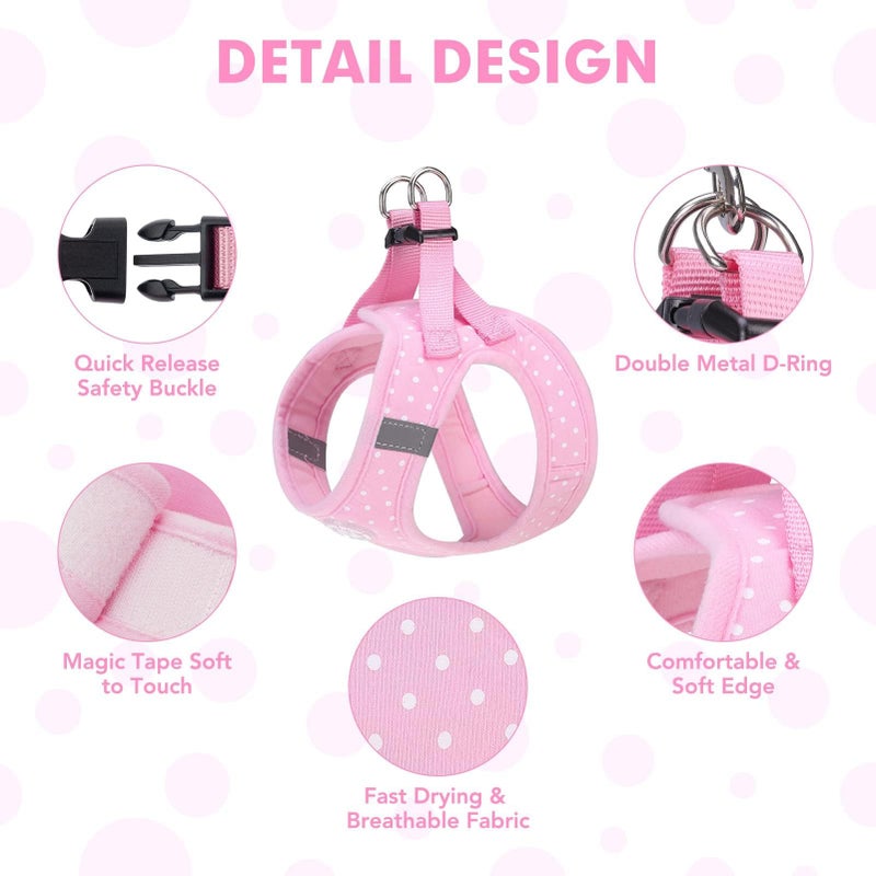 BINGPET Dog Vest Harness for Puppy and Cat, No Pull Adjustable Reflective Step-in Puppy Harness Cute Pink Polka Dot Soft for Small and Medium Dogs - Image 2